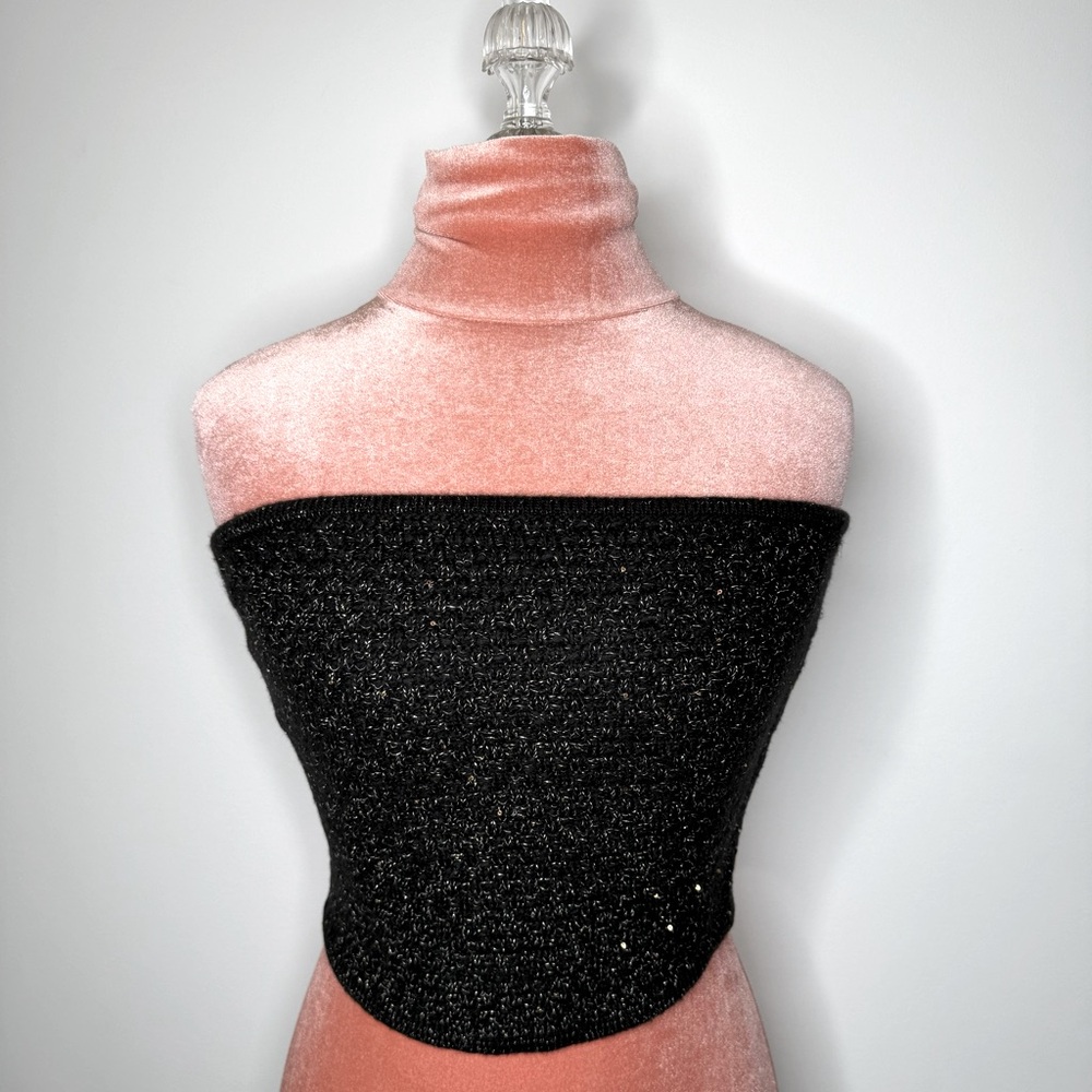 Express Shimmer Gold Sparkle Sweater Tube Top Black Size Medium